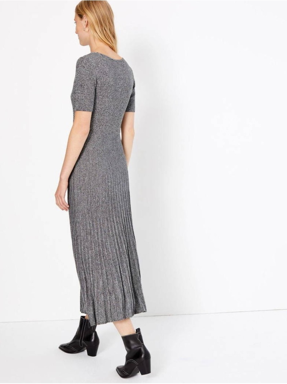 Marks & Spencer Gray Ribbed V-Neck Maxi Dress Size 8 US - Picture 2 of 10